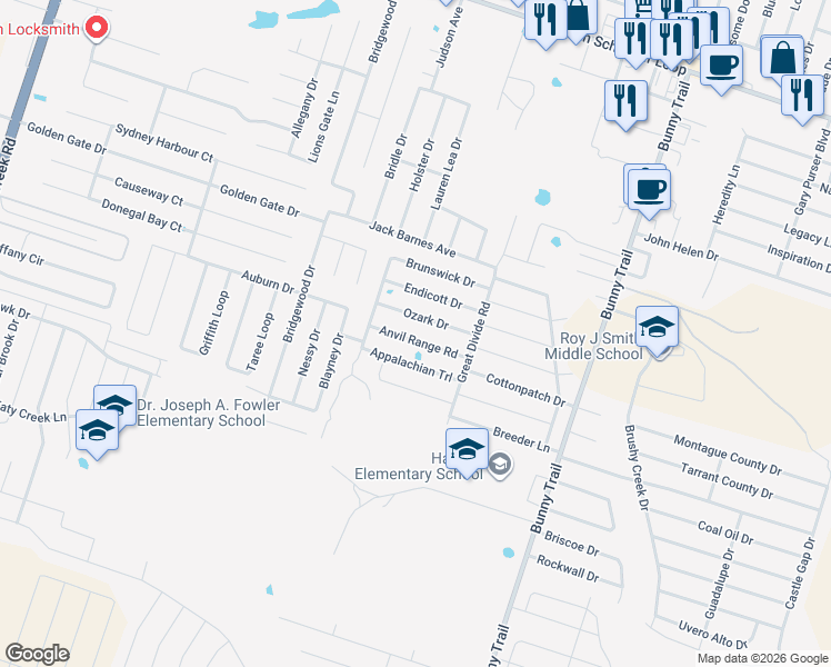 map of restaurants, bars, coffee shops, grocery stores, and more near 3809 Anvil Range Road in Killeen