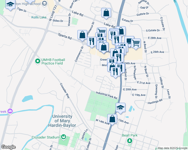 map of restaurants, bars, coffee shops, grocery stores, and more near 2200 Montrose Place in Belton