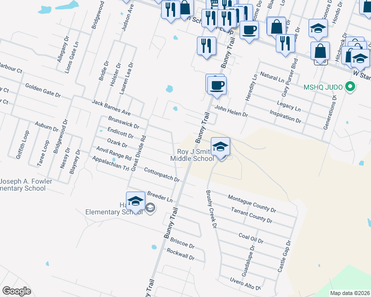map of restaurants, bars, coffee shops, grocery stores, and more near 6001 Bunny Trail in Killeen