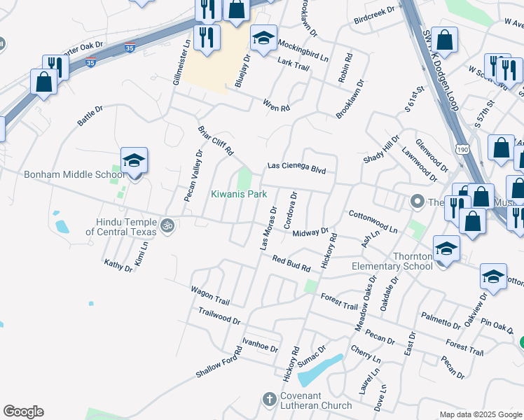 map of restaurants, bars, coffee shops, grocery stores, and more near 3201 El Capitan Drive in Temple