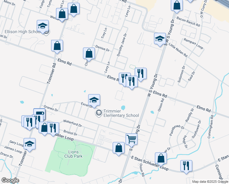 map of restaurants, bars, coffee shops, grocery stores, and more near 4302 Elms Run Circle in Killeen