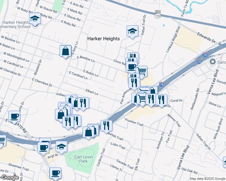 map of restaurants, bars, coffee shops, grocery stores, and more near 316 Jeff Gordon Drive in Harker Heights
