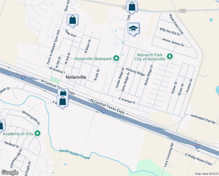 map of restaurants, bars, coffee shops, grocery stores, and more near 202 10th Street in Nolanville