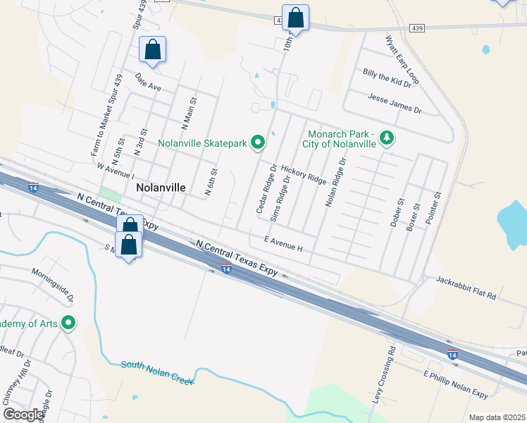 map of restaurants, bars, coffee shops, grocery stores, and more near 202 Cedar Ridge Drive in Nolanville