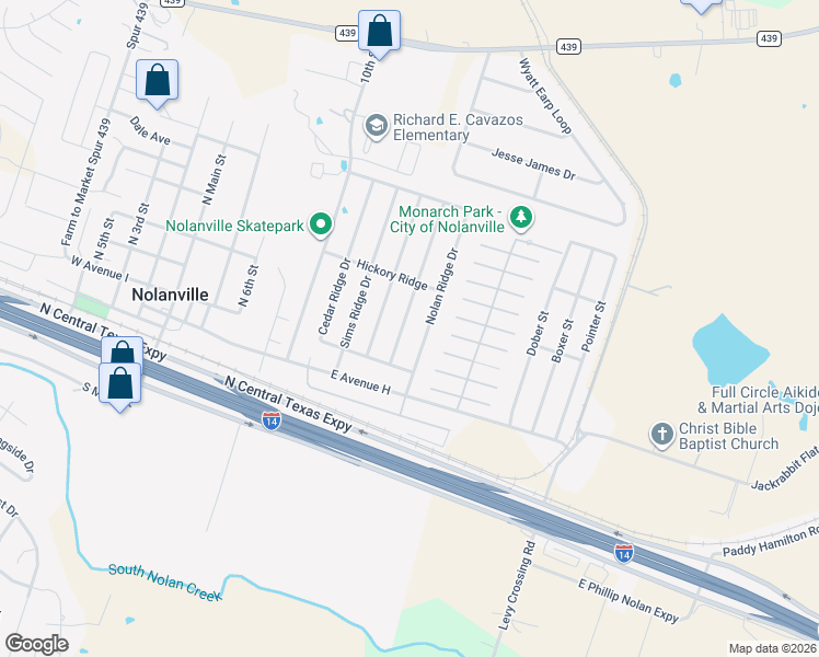 map of restaurants, bars, coffee shops, grocery stores, and more near 207 Nolan Ridge Drive in Nolanville