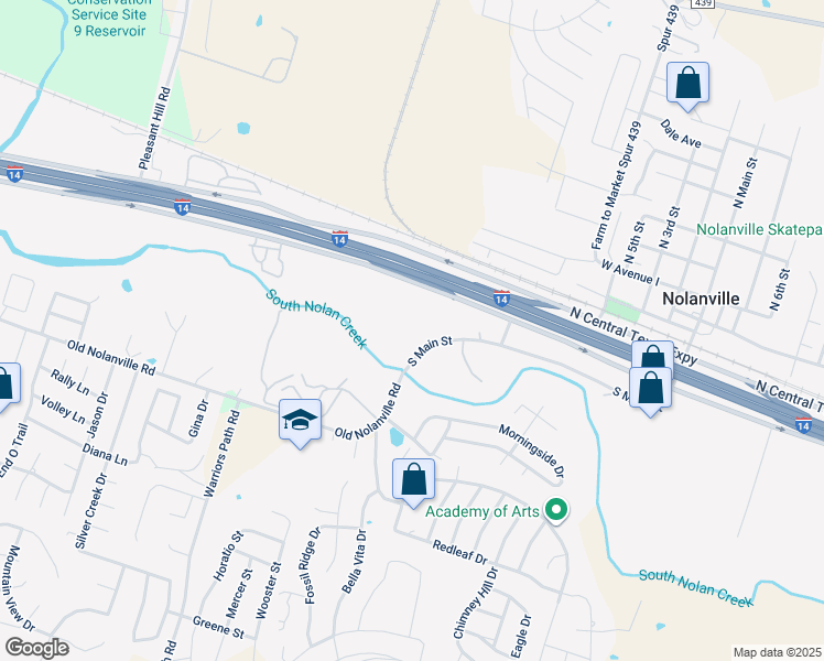 map of restaurants, bars, coffee shops, grocery stores, and more near in Nolanville