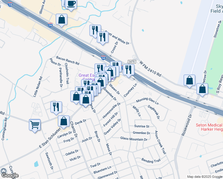 map of restaurants, bars, coffee shops, grocery stores, and more near 4400 East Central Texas Expressway in Killeen