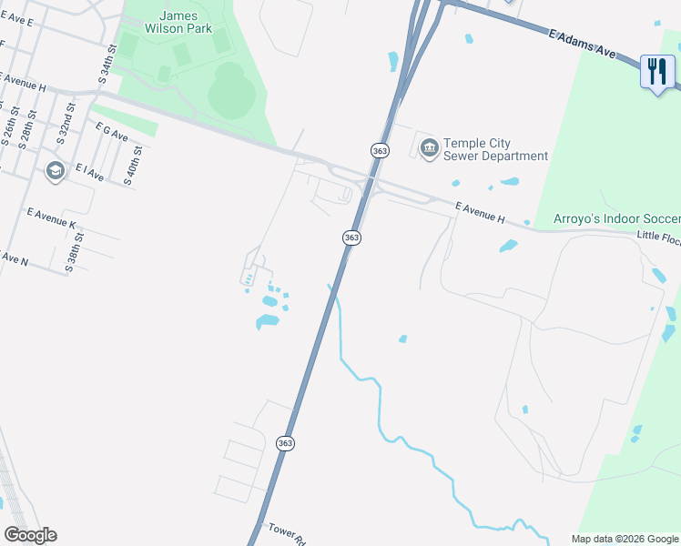 map of restaurants, bars, coffee shops, grocery stores, and more near 19500 Southeast H K Dodgen Loop in Temple