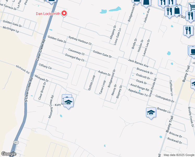 map of restaurants, bars, coffee shops, grocery stores, and more near 6113 Griffith Loop in Killeen