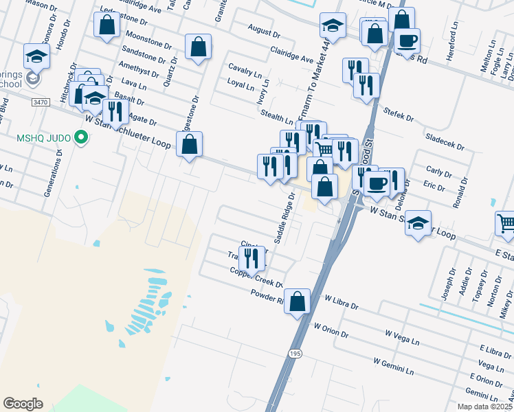 map of restaurants, bars, coffee shops, grocery stores, and more near 1403 Chips in Killeen