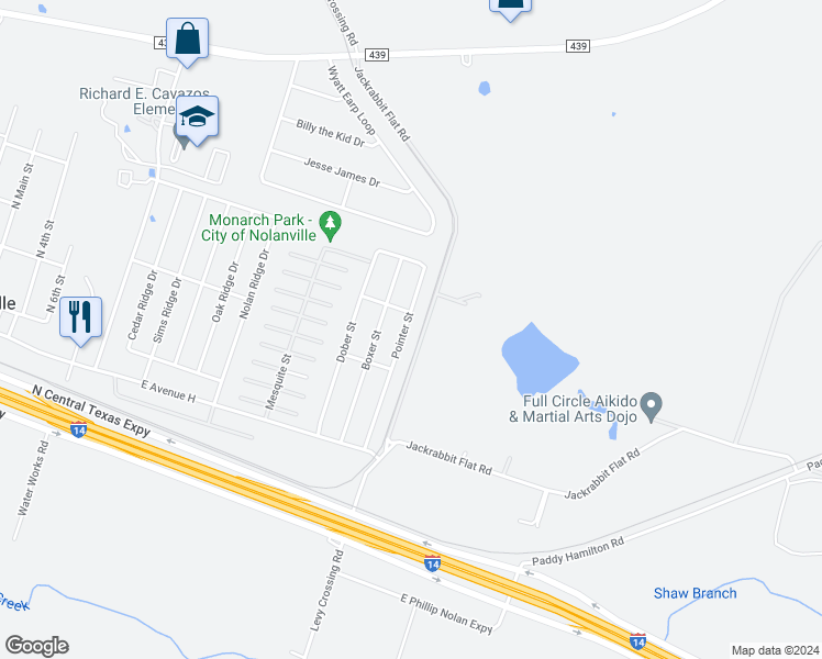 map of restaurants, bars, coffee shops, grocery stores, and more near 216 Pointer Street in Nolanville