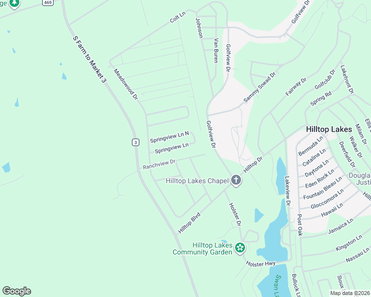 map of restaurants, bars, coffee shops, grocery stores, and more near 8 Springview Lane North in Hilltop Lakes