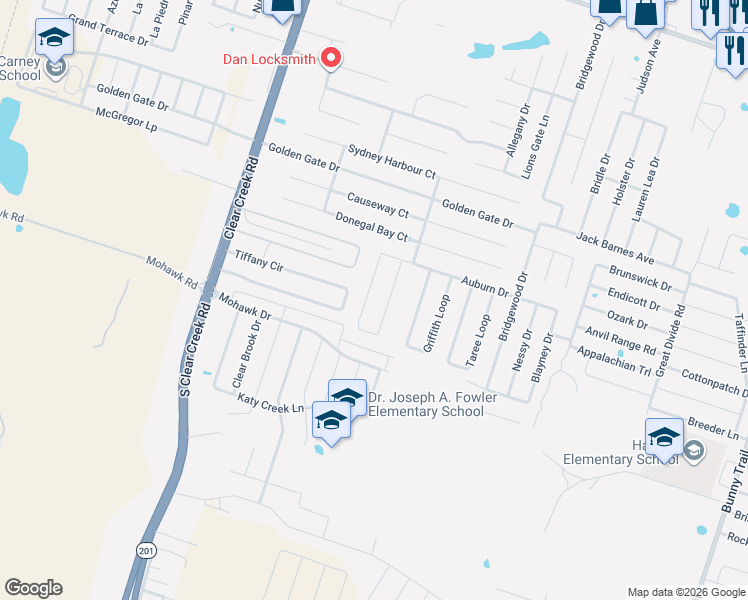 map of restaurants, bars, coffee shops, grocery stores, and more near 6507 Temora Loop in Killeen