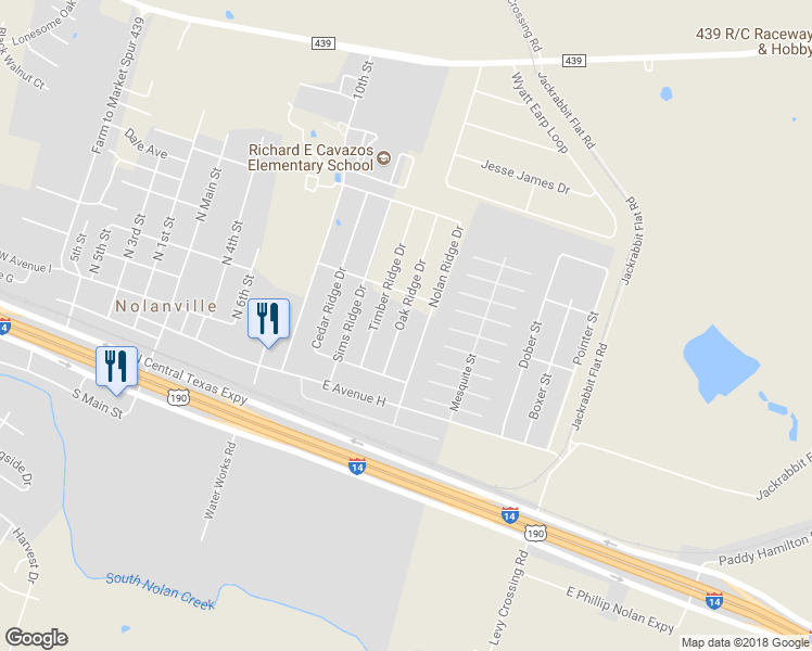 map of restaurants, bars, coffee shops, grocery stores, and more near 218 Oak Ridge Drive in Nolanville