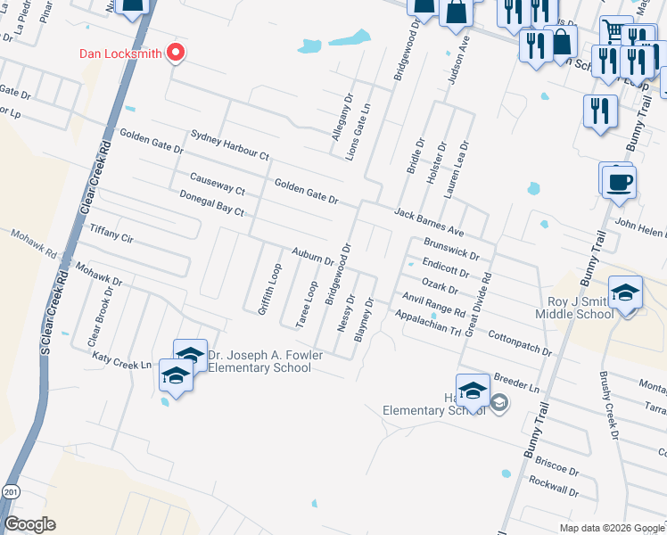 map of restaurants, bars, coffee shops, grocery stores, and more near 4309 Auburn Drive in Killeen