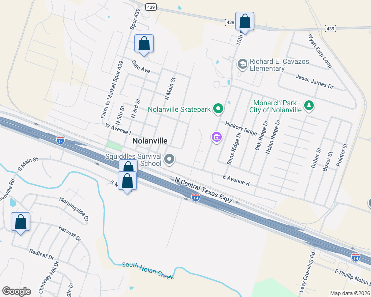 map of restaurants, bars, coffee shops, grocery stores, and more near 308 North 6th Street in Nolanville
