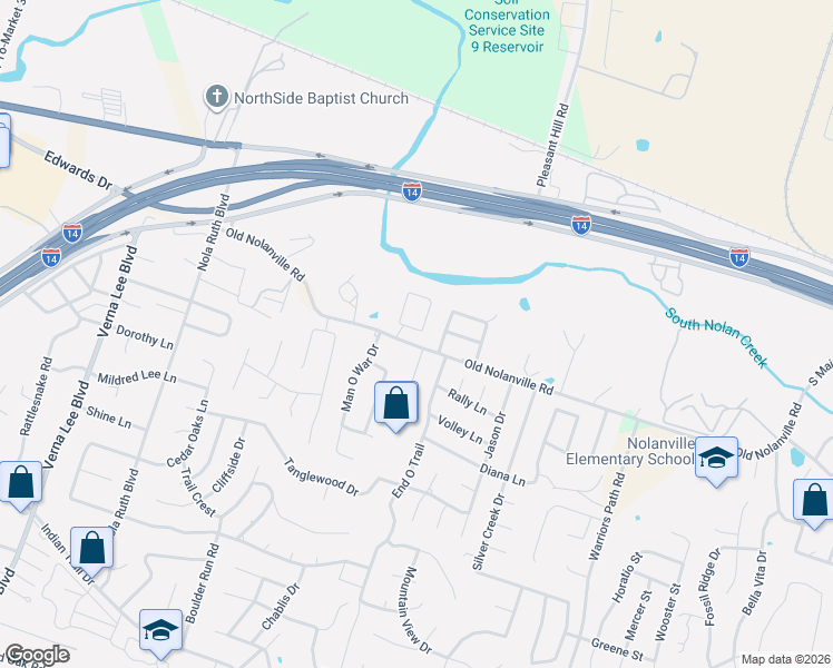 map of restaurants, bars, coffee shops, grocery stores, and more near 107 Gehler Circle in Nolanville