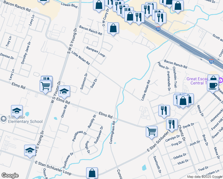 map of restaurants, bars, coffee shops, grocery stores, and more near 3100 Little Nolan Road in Killeen
