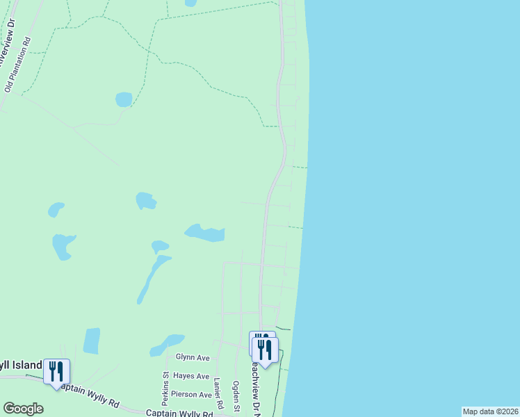 map of restaurants, bars, coffee shops, grocery stores, and more near 101 Tony Trail in Jekyll Island