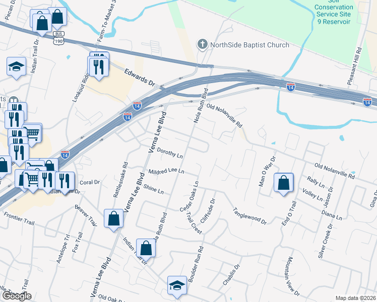 map of restaurants, bars, coffee shops, grocery stores, and more near 701 Nola Ruth Boulevard in Harker Heights