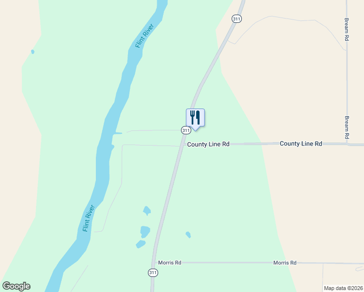 map of restaurants, bars, coffee shops, grocery stores, and more near County Line Road in Camilla