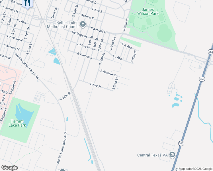 map of restaurants, bars, coffee shops, grocery stores, and more near 1227 Honor Lane in Temple