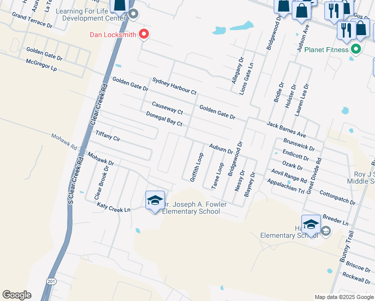 map of restaurants, bars, coffee shops, grocery stores, and more near 6710 Griffith Loop in Killeen