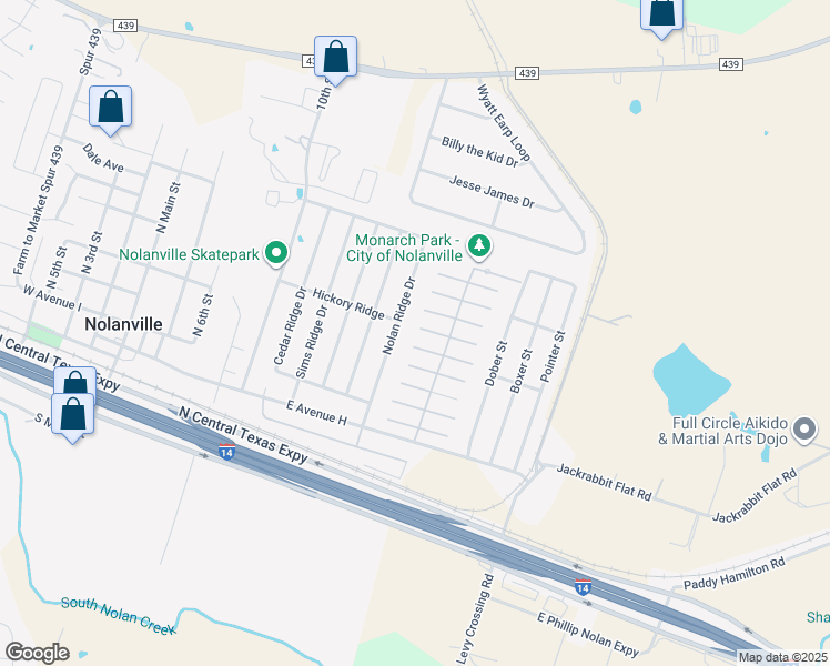map of restaurants, bars, coffee shops, grocery stores, and more near 253 East Fir Street in Nolanville