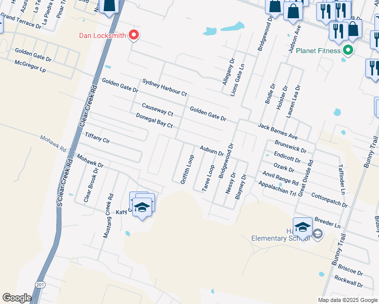 map of restaurants, bars, coffee shops, grocery stores, and more near 6113 Griffith Loop in Killeen