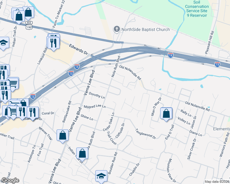 map of restaurants, bars, coffee shops, grocery stores, and more near 1211 Preswick Circle in Harker Heights