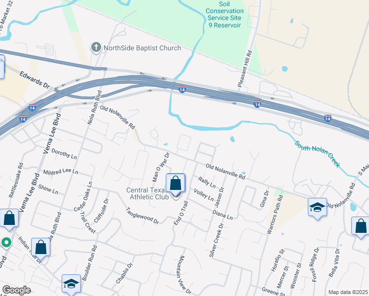 map of restaurants, bars, coffee shops, grocery stores, and more near 107 Gehler Circle in Nolanville