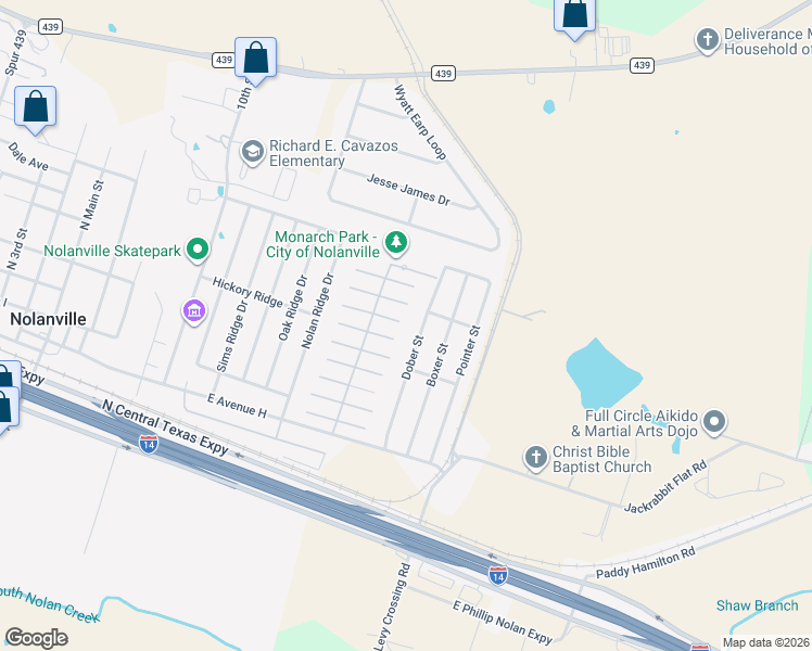 map of restaurants, bars, coffee shops, grocery stores, and more near 122 E Live Oak St in Nolanville
