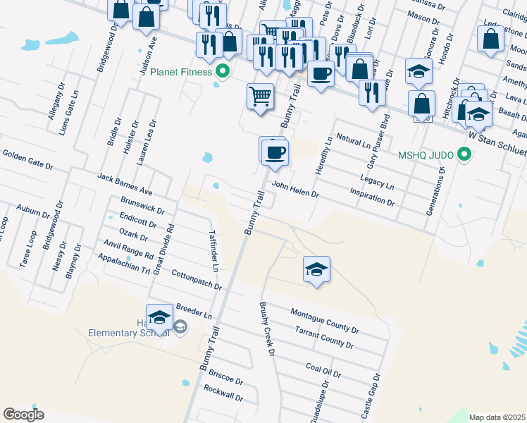 map of restaurants, bars, coffee shops, grocery stores, and more near 3209 Lineage Loop in Killeen