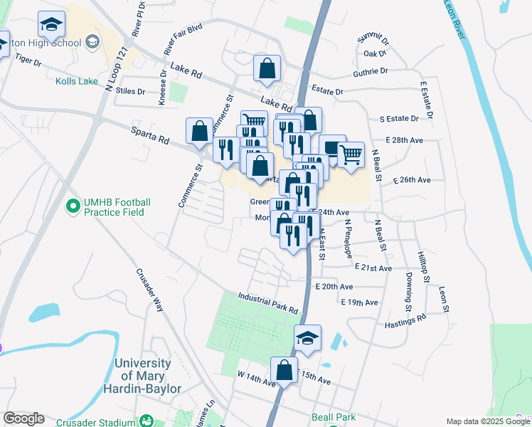 map of restaurants, bars, coffee shops, grocery stores, and more near 305 Montrose Street in Belton