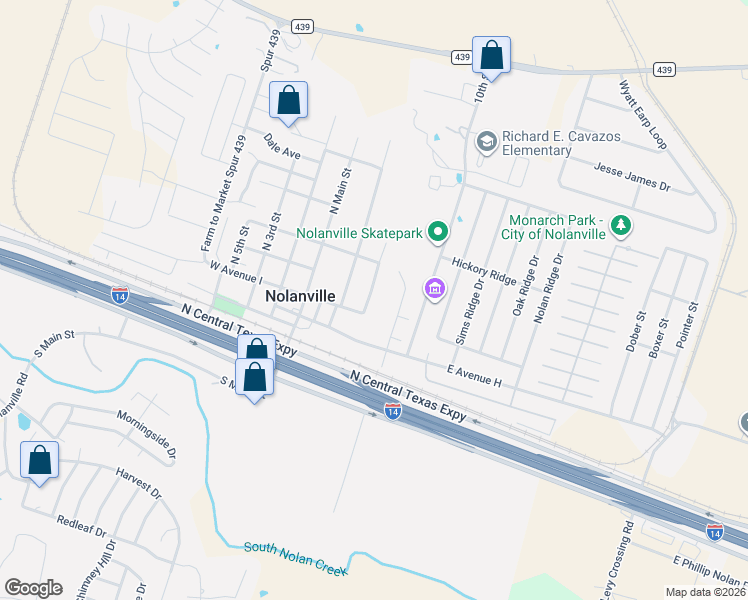 map of restaurants, bars, coffee shops, grocery stores, and more near 308 North 6th Street in Nolanville