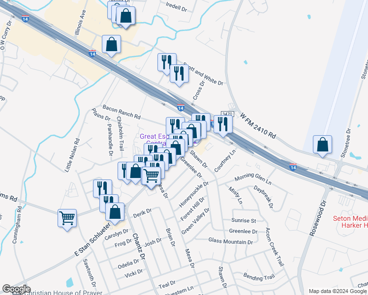 map of restaurants, bars, coffee shops, grocery stores, and more near 4204 E Stan Schlueter Loop in Killeen