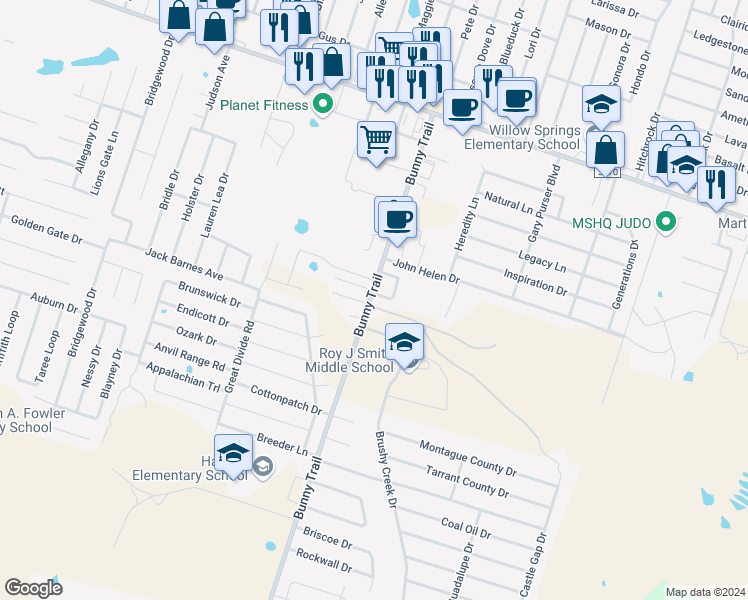 map of restaurants, bars, coffee shops, grocery stores, and more near 5605 Bunny Trail in Killeen