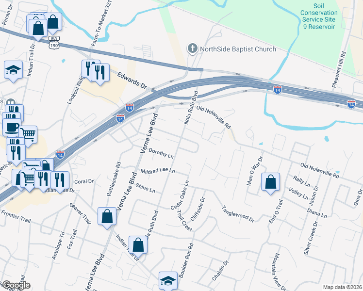 map of restaurants, bars, coffee shops, grocery stores, and more near 701 Nola Ruth Boulevard in Harker Heights