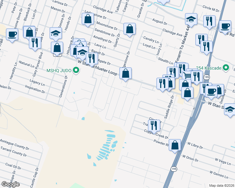 map of restaurants, bars, coffee shops, grocery stores, and more near 1804 W Stan Schlueter Loop in Killeen