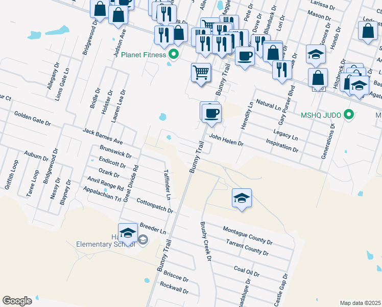map of restaurants, bars, coffee shops, grocery stores, and more near 5605 Bunny Trail in Killeen