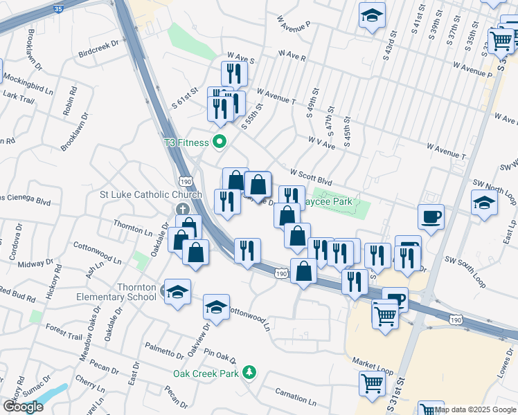 map of restaurants, bars, coffee shops, grocery stores, and more near 2112 Southwest H K Dodgen Loop in Temple