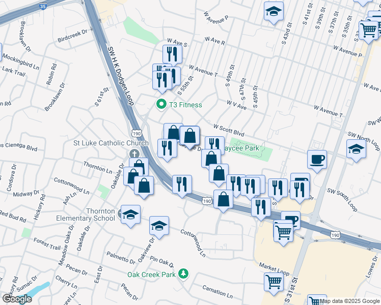 map of restaurants, bars, coffee shops, grocery stores, and more near 2112 Southwest H K Dodgen Loop in Temple