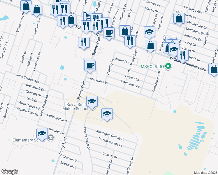 map of restaurants, bars, coffee shops, grocery stores, and more near 5510 Settlers Court in Killeen