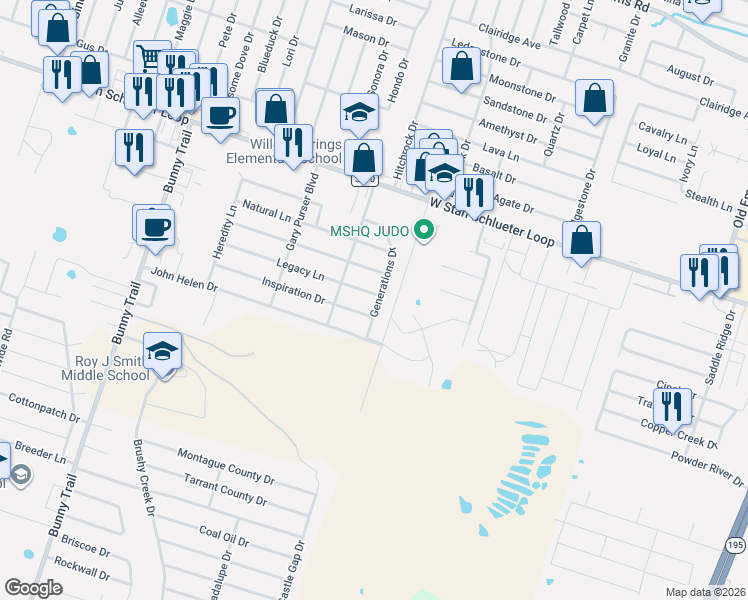 map of restaurants, bars, coffee shops, grocery stores, and more near 2503 Inspiration Drive in Killeen