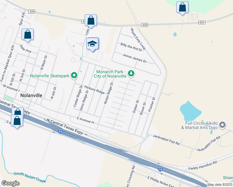 map of restaurants, bars, coffee shops, grocery stores, and more near 253 East Fir Street in Nolanville