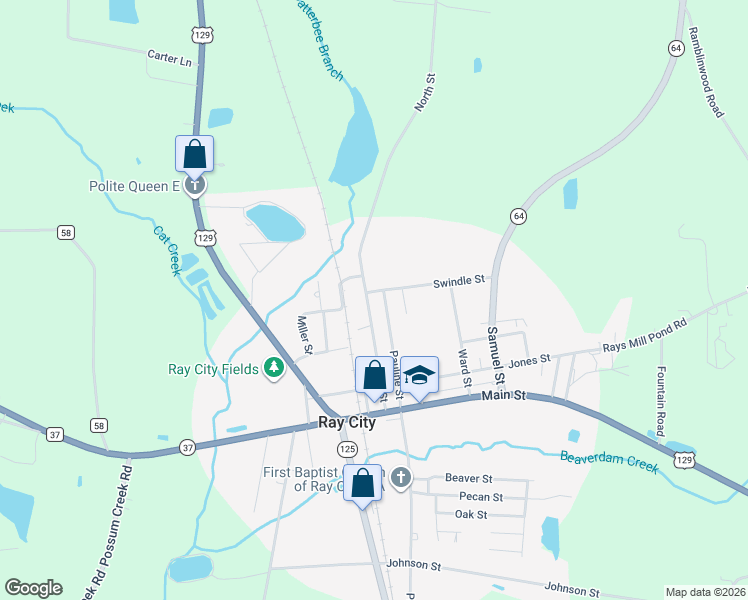 map of restaurants, bars, coffee shops, grocery stores, and more near 111 Pauline Avenue in Ray City