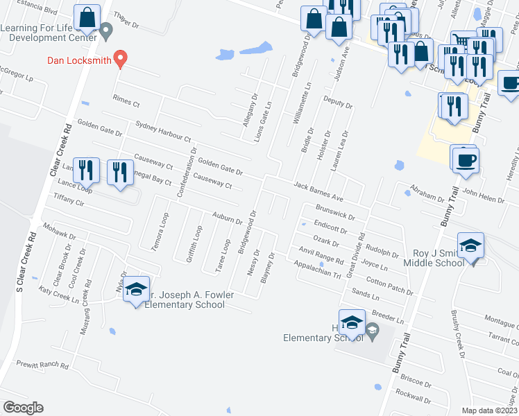 map of restaurants, bars, coffee shops, grocery stores, and more near 6008 Bridgewood Drive in Killeen