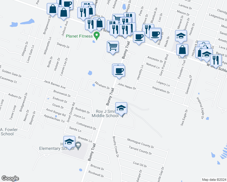 map of restaurants, bars, coffee shops, grocery stores, and more near 5605 Bunny Trail in Killeen