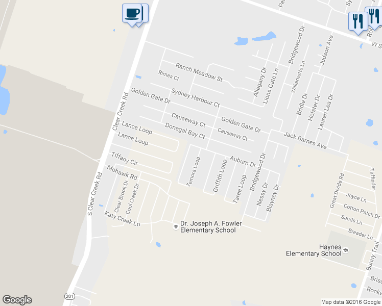 map of restaurants, bars, coffee shops, grocery stores, and more near 6507 Temora Loop in Killeen