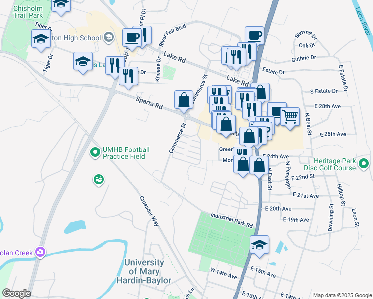 map of restaurants, bars, coffee shops, grocery stores, and more near 2200 Legacy Lane in Belton